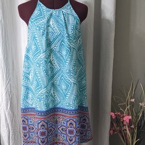 Pink Owl Blue Halter Sundress Midi